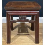 A Chinese hardwood square jardiniere stand, 47cm high, 41cm wide