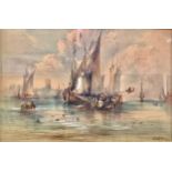 W J Thomas (1904) Busy Coastal Scene signed, watercolour, 26.5cm x 39cm