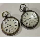 A silver open faced pocket watch, marked Fine Silver; another (2)