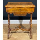 A late Victorian walnut work table, 72cm high, 55cm wide, 40cm deep