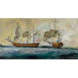 Frederick John England Marine Battle Scene signed, acrylic on canvas, 39cm x 75cm