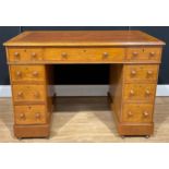 A Victorian oak twin pedestal desk, 106cm wide, c.1880