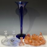 Glassware - a large Victorian Bristol blue glass trumpet vase, spreading circular base, pontil scar,