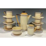 A Royal Doulton Marquis pattern Art Deco coffee service for six comprising coffee pot, cream jug,
