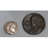A facsimile Alexander the Great silver coin; another (2)