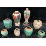 A Chinese Shiwan hexagonal ginger jar, 17.5cm high; others smaller; Chinese ovoid ginger jars; a