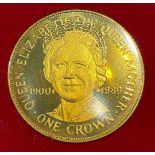 A gold Queen Mother One Crown coin, Isle of Man, Pobjoy Mint 1980, certificate, boxed