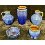 A pair of Denby Danesby Ware Electric Blue Birchover shaped handled vases or jugs, printed marks,