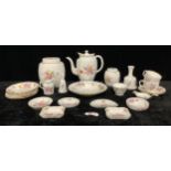 A Royal Crown Derby Posie pattern ginger jar, coffee pot, bell, candle snuffer, trinket dishes, etc;