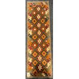 Carpets - a Maimana Kilim woollen runner or rug, repeating geometric shapes in various shades, 203cm