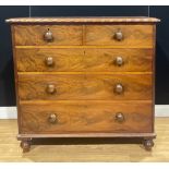 A Victorian mahogany chest, of two short and three long graduated drawers, 105.5cm high, 111cm wide,