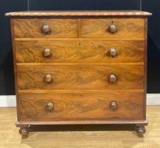 A Victorian mahogany chest, of two short and three long graduated drawers, 105.5cm high, 111cm wide,