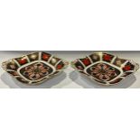 A pair of Royal Crown Derby 1128 Imari pattern two handled acorn dishes, 22.5cm over handles,