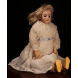 A Simon & Halbig (Germany) bisque shoulder head doll, the bisque head with weighted sleeping blue