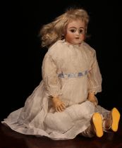 A Simon & Halbig (Germany) bisque shoulder head doll, the bisque head with weighted sleeping blue