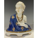 A continental Art Deco bust, scantily clad fashionable lady, 31.5cm, printed mark in blue