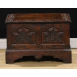 A 17th century style oak blanket chest, of small proportions, 45.5cm high, 69.5cm wide, 41.5cm deep