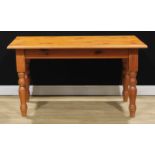 A Victorian style pine farmhouse kitchen table, 75cm high, 139cm long, 83cm deep