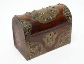 A Victorian walnut domed rectangular stationery box, applied with brass mounts, 23cm wide