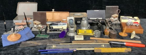 Pens, Writing Equipment and Other Stationery - a selection of fountain pens; inkwells; geometry