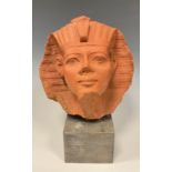 A Grand Tour style Egyptian terracotta bust, of a Pharaoh, rectangular base, 28cm high