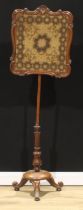 A Victorian rosewood pole screen, 154cm high, the banner 51.5cm wide