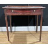 A George III mahogany side table, oversailing bowfront top above a long frieze drawer, 67cm high,