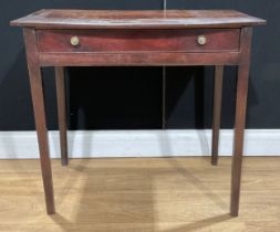 A George III mahogany side table, oversailing bowfront top above a long frieze drawer, 67cm high,