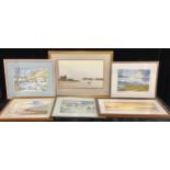 Pictures and Prints - R. Witchard, Estuary Scene, signed, watercolour, 32cm x 52cm; John Lawrence,