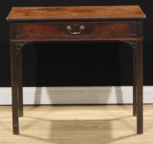 A George III mahogany side table, drawer to frieze, pierced Gothic Chippendale spandrels, 71.5cm