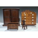 Miniature Furniture - a George III style mahogany enclosed cabinet, 26cm high x 25cm wide x 16cm