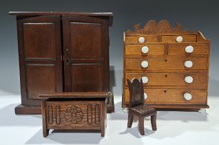 Miniature Furniture - a George III style mahogany enclosed cabinet, 26cm high x 25cm wide x 16cm