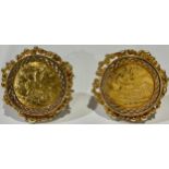 A pair of George V gold half sovereign cuff links, mounted in 9ct gold, marked 375, 23.68g