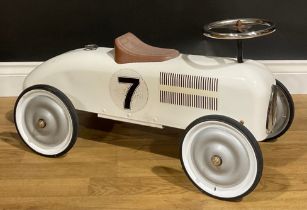 Toys & Juvenalia - a ‘vintage’ style children’s ride-on speedster car, the white powder coated