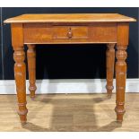 A Victorian satin birch and birch side table, drawer to frieze, 71.5cm high, 81cm wide, 50.5cm deep