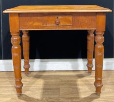 A Victorian satin birch and birch side table, drawer to frieze, 71.5cm high, 81cm wide, 50.5cm deep