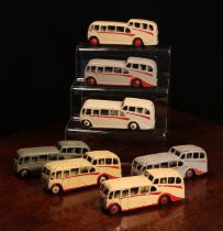 A collection of unboxed Dinky Toys 280 observation coaches, various body colours and flash colours/