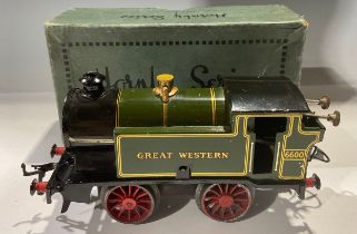 Toys & Juvenalia - a Hornby O Gauge tinplate and clockwork GW 0-4-0 tank locomotive, GW green
