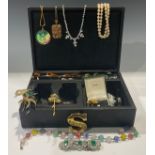 Costume and other jewellery, including brooches, rings, necklaces, brooches, etc, in jewellery box