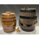 A 19th century oak coopered barrel, wooden spigot, brass bung collar, 47cm over spigot; a salt