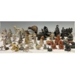 A collection of pewter and other cast metal figures and wildlife; coal figures and animals; etc, qty