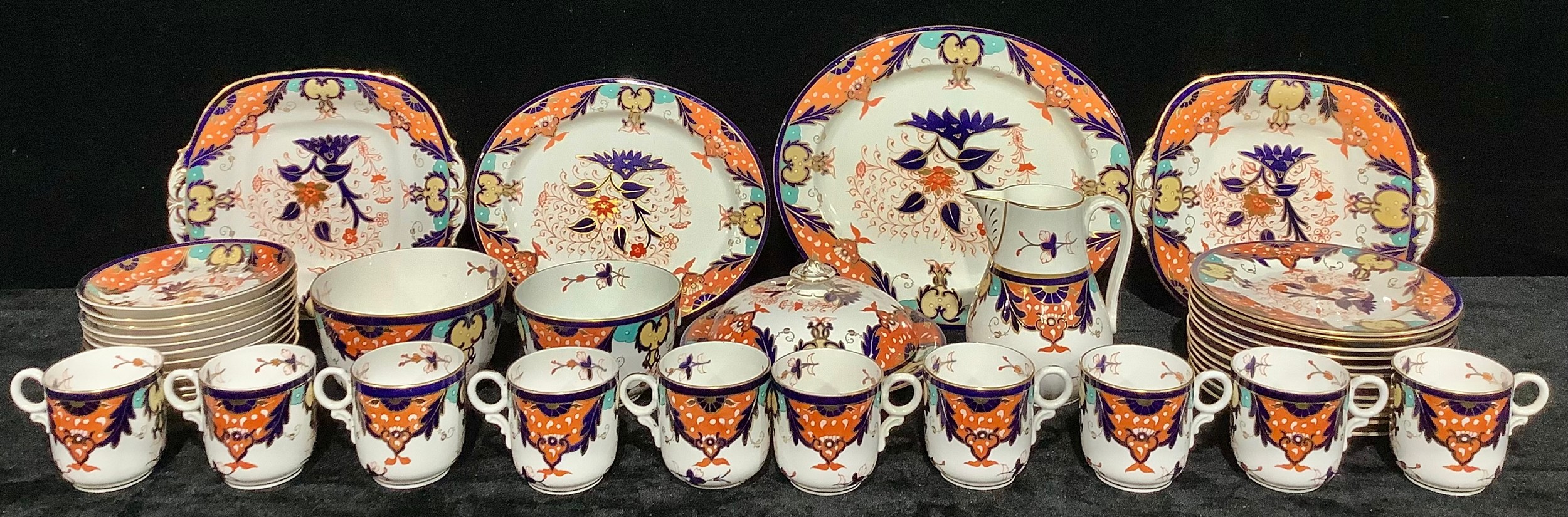 A 19th century Davenport Imari pattern part tea and breakfast service, comprising cake plates,