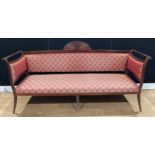 A late 19th century campaign sofa, dismantling for transport, the back with fluted fan cresting,