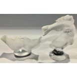 A Lalique Lovebirds pattern model, frosted clear glass, 7.5cm wide, engraved mark; a Lalique frosted