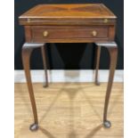 An Edwardian mahogany envelope card table, drawer to frieze, 74cm high, the top 51cm square, c.1905