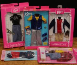 A collection of Mattel Barbie Ken doll clothing/outfit sets including Fashion Avenue sets, each