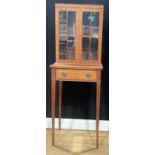 A George III Revival rosewood banded mahogany connoisseur’s vitrine on stand, frieze drawer to base,