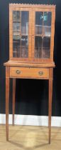 A George III Revival rosewood banded mahogany connoisseur’s vitrine on stand, frieze drawer to base,