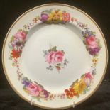 A Derby plate, painted with summer flowers, painted King Street mark in red, c.1900