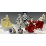 A Royal Doulton figure, Gail HN 2937; others, Ninette HN 2379; Stephanie HN 2811; two Royal Crown